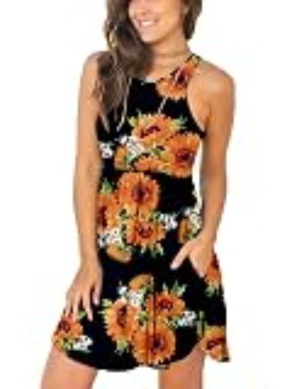 Women's Black Sunflower Sleeveless Dress